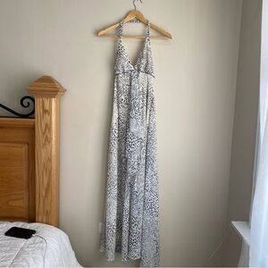Vintage Y2K Halter Maxi Dress Black and White Pattern